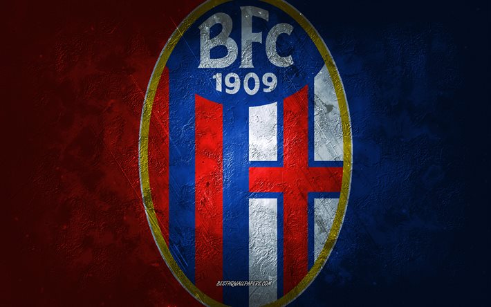 Bologna FC, italienska fotbollslag, r&#246;dbl&#229; bakgrund, Bologna FC-logotyp, grunge konst, Serie A, fotboll, Italien, Bologna FC emblem