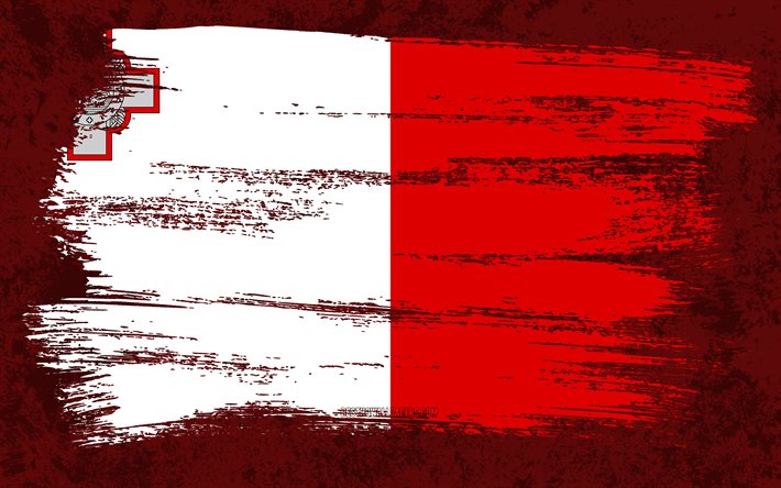 4k, Flag of Malta, grunge flags, European countries, national symbols, brush stroke, Maltese flag, grunge art, Malta flag, Europe, Malta