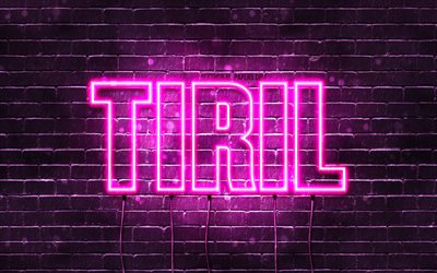 Tiril, 4k, bakgrundsbilder med namn, kvinnliga namn, Tiril namn, lila neonljus, Grattis p&#229; f&#246;delsedagen Tiril, popul&#228;ra norska kvinnliga namn, bild med Tiril namn