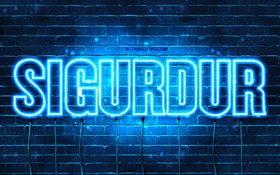 Sigurdur, 4k, wallpapers with names, Sigurdur name, blue neon lights, Happy Birthday Sigurdur, popular icelandic male names, picture with Sigurdur name