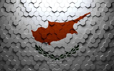 Drapeau de Chypre, art en nid d&#39;abeille, drapeau des hexagones de Chypre, Chypre, art des hexagones 3D, drapeau de Chypre