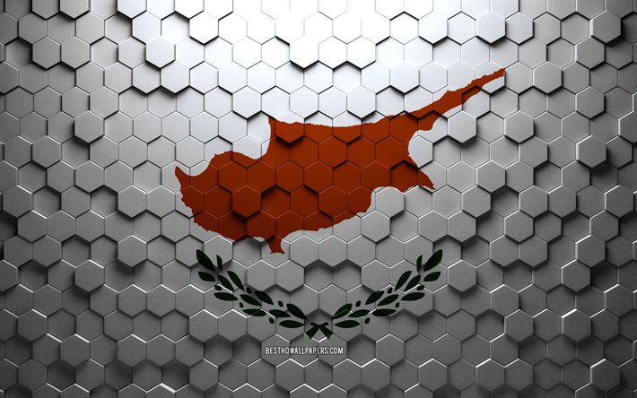 Bandeira de Chipre, arte do favo de mel, bandeira dos hex&#225;gonos de Chipre, Chipre, arte dos hex&#225;gonos 3D, bandeira do Chipre