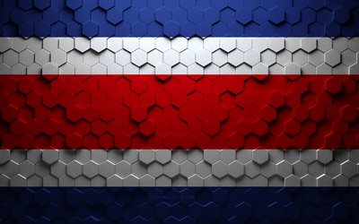 Flag of Costa Rica, honeycomb art, Costa Rica hexagons flag, Costa Rica, 3d hexagons art, Costa Rica flag