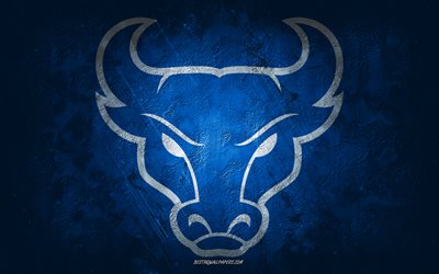 Buffalo Bulls, &#233;quipe de football am&#233;ricain, fond bleu, logo Buffalo Bulls, art grunge, NCAA, football am&#233;ricain, USA, embl&#232;me de Buffalo Bulls