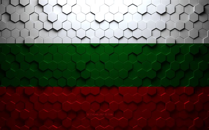 Bandeira da Bulg&#225;ria, arte do favo de mel, bandeira dos hex&#225;gonos da Bulg&#225;ria, Bulg&#225;ria, arte dos hex&#225;gonos 3D, bandeira da Bulg&#225;ria