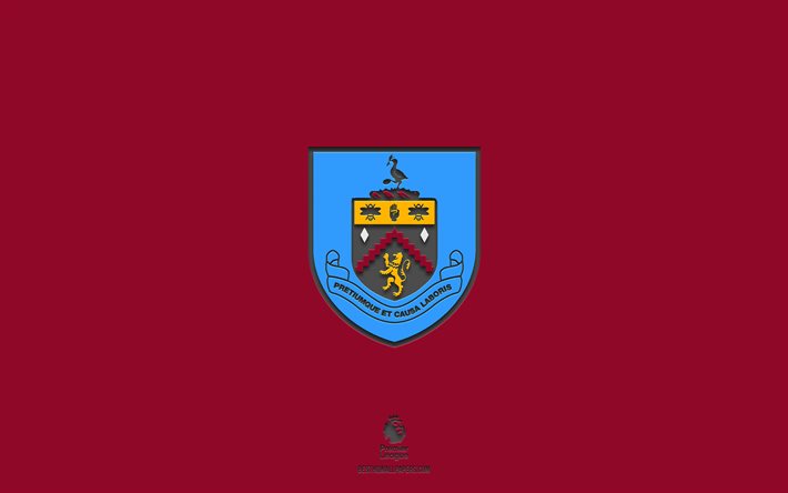Burnley FC, sfondo bordeaux, squadra di calcio inglese, emblema Burnley FC, Premier League, Inghilterra, calcio, logo Burnley FC