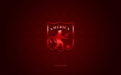 CD America de Cali, club de football de Colombie, logo rouge, fond de fibre de carbone rouge, Categoria Primera A, football, Cali, Colombie, logo CD Amarica de Cali