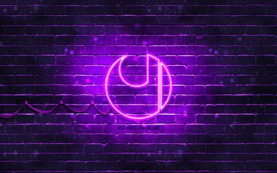 ウールシュポルトバイオレットロゴ, 4k, 紫のレンガの壁, ウールシュポルトのロゴ, ブランド, ウールシュポルトのネオンロゴ, ウールシュポルト