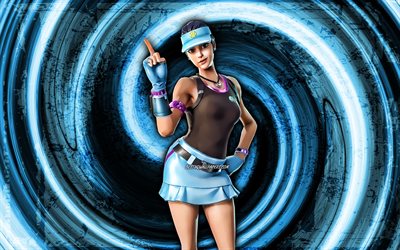 4k, Volley Girl, blue grunge background, Fortnite, vortex, Fortnite karakterleri, Volley Girl Skin, Fortnite Battle Royale, Volley Girl Fortnite