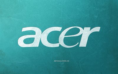 Acer logo, turquoise retro background, stone turquoise texture, Acer emblem, retro art, Acer
