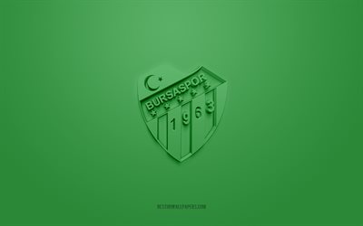 Bursaspor Basketbol, creative 3D logo, green background, 3d emblem, Turkish basketball club, Basketbol Super Ligi, Bursa, Turkey, 3d art, basketball, Bursaspor Basketbol 3d logo