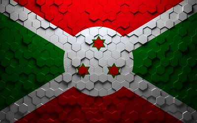Bandeira do Burundi, arte de favo de mel, bandeira hex&#225;gona do Burundi, Burundi, arte 3d hexagons, bandeira do Burundi