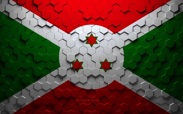 flagge von burundi, waben kunst, burundi sechsecke flagge, burundi, 3d sechsecke kunst, burundi flagge
