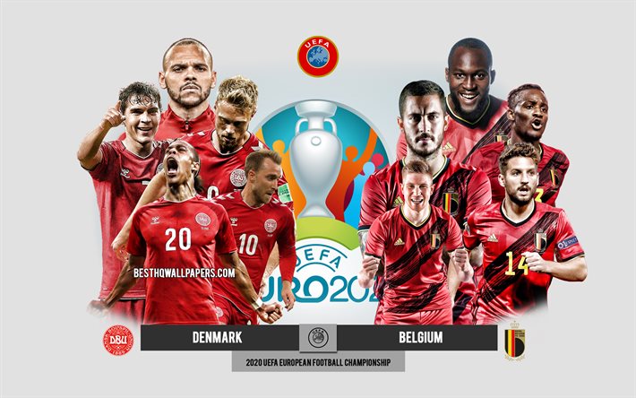 Danmark vs Belgien, UEFA Euro 2020, Preview, reklammaterial, fotbollsspelare, EM 2020, fotbollsmatch, Danmarks herrlandslag i fotboll, Belgiens herrlandslag i fotboll