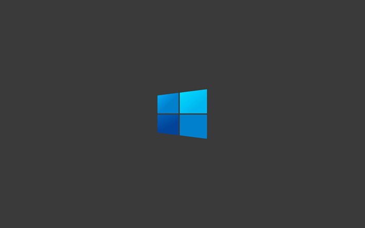 Indir Duvar Kağıdı 4k Windows 10 Mavi Logo Minimalizm Gri Arka