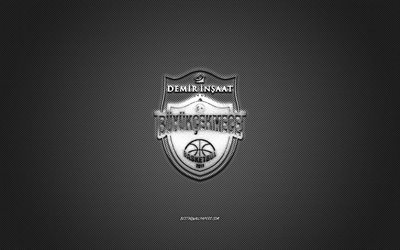 Buyukcekmece Basketbol, Turkish basketball club, silver logo, gray carbon fiber background, Basketbol Super Ligi, basketball, Istanbul, Turkey, Buyukcekmece Basketbol logo
