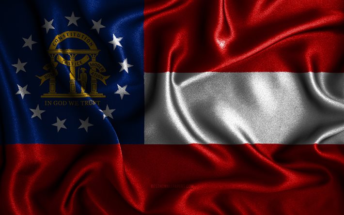 Bandiera della Georgia, 4k, bandiere sventolate di seta, stati tedeschi, Stati Uniti, bandiere di tessuto, arte 3D, Georgia, Stati Uniti d&#39;America, Georgia bandiera 3D