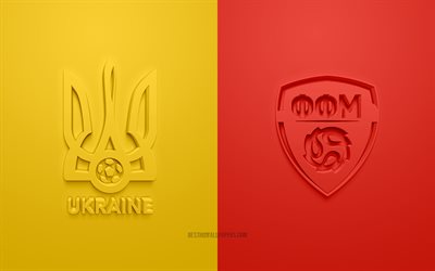 Ukraina vs Pohjois-Makedonia, UEFA Euro 2020, Ryhm&#228; C, 3D-logot, punainen tausta, Euro 2020, jalkapallo-ottelu, Ukrainan jalkapallomaajoukkue, Pohjois-Makedonian jalkapallomaajoukkue