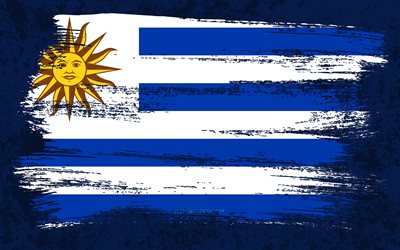 4k, flagge von uruguay, grunge-flaggen, s&#252;damerikanische l&#228;nder, nationale symbole, pinselstrich, uruguayische flagge, grunge kunst, uruguay flagge, s&#252;damerika, uruguay