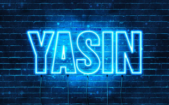 ヤースィーン, 4k, 名前の壁紙, ヤシンの名前, 青いネオンライト, お誕生日おめでとうヤシン, 人気のあるトルコの男性の名前, ヤシンの名前の絵