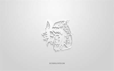 Bruleurs de Loups, yaratıcı 3D logo, beyaz arka plan, 3d amblem, Fransız buz hokeyi takımı, Ligue Magnus, Grenoble, Fransa, 3d sanat, hokey, Bruleurs de Loups 3d logosu