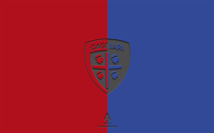 Cagliari Calcio, fundo azul vermelho, time de futebol italiano, cagliari calcio emblema, Serie A, It&#225;lia, futebol, logotipo do Cagliari Calcio