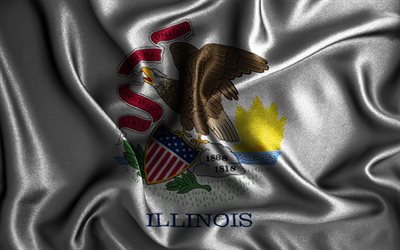 Illinois flagga, 4k, silke v&#229;giga flaggor, tyska stater, USA, Flagga Illinois, tyg flaggor, 3D konst, Illinois, Illinois 3D flagga, USA stater
