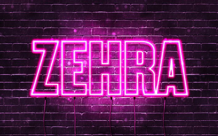 zehra, 4k, tapeten mit namen, weibliche namen, zehra name, lila neon lichter, alles gute zum geburtstag zehra, beliebte t&#252;rkische weibliche namen, bild mit zehra namen