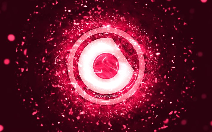 Logo rosa Nicky Romero, 4k, DJ olandesi, luci al neon rosa, creativo, sfondo astratto rosa, Nick Rotteveel, logo Nicky Romero, star della musica, Nicky Romero