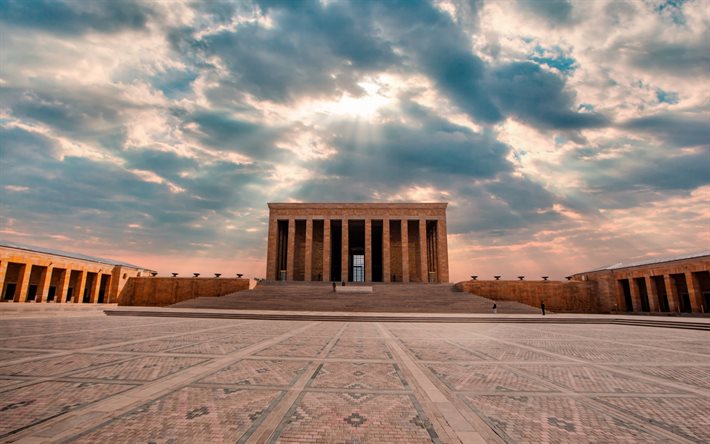 Anitkabir, Ankara, mausoleum av Mustafa Kemal Ataturk, kv&#228;ll, solnedg&#229;ng, mausoleum, Turkiet