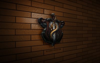 Bilgewater 3D logo, 4K, LoL, brown brickwall, League of Legends, creative, Bilgewater logo, 3D art, Bilgewater