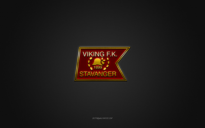 viking fk, noruegu&#234;s clube de futebol, logotipo vermelho, cinza fibra de carbono de fundo, eliteserien, futebol, stavanger, noruega, viking fk logotipo