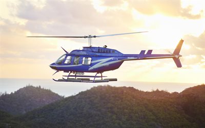 Bell 206 JetRanger, 4k, azul helic&#243;pteros, aviaci&#243;n civil, Bell 206, Campana
