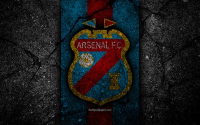 4k, Arsenal Sarandi FC, logo, Superliga, AAAJ, black stone, Argentina, soccer, Arsenal Sarandi, football club, asphalt texture, FC Arsenal Sarandi