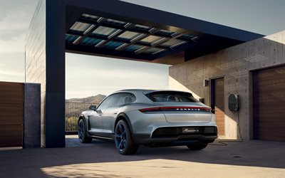 Porsche Mission E Cross Turismo, 2018, rear view, exterior, electric car, refueling for electric cars, German cars, Porsche