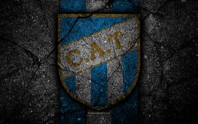 4k, Tucuman FC, logo, Superliga, AAAJ, black stone, Argentina, soccer, Tucuman, football club, asphalt texture, FC Tucuman