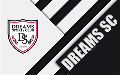 Dreams Sports Club, 4k, logo, Hong Kong football club, materiaali suunnittelu, musta ja valkoinen abstraktio, tunnus, jalkapallo, Hong Kong Premier League