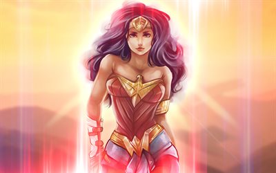 4k, Wonder Woman, fan art, 2017 movie, los superh&#233;roes