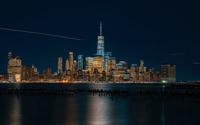 4k, A Cidade De Nova York, noturnas, Manhattan, NYC, paisagens de cidade, Nova York, EUA, Am&#233;rica