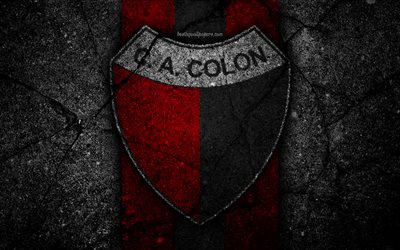 4k, Colon Santa FE FC, logo, Superliga, AAAJ, black stone, Argentina, soccer, Colon Santa FE, football club, asphalt texture, FC Colon Santa FE