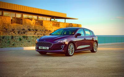 Ford Focus ST, 2018 cars, road, purple Focus, Ford, hatchback, Ford Focus