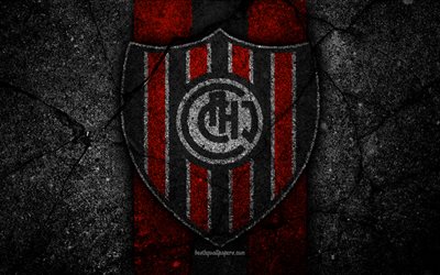 4k, Chacarita Juniors FC, logo, Superliga, AAAJ, black stone, Argentina, soccer, Chacarita Juniors, football club, asphalt texture, FC Chacarita Juniors
