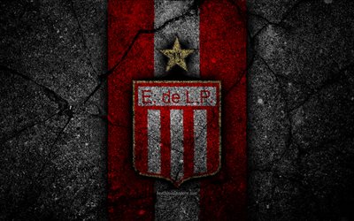 4k, Estudiantes FC, logo, Superliga, AAAJ, black stone, Argentina, soccer, Estudiantes, football club, asphalt texture, FC Estudiantes