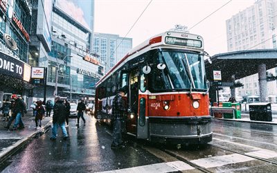 Toronto, tram, trasporto urbano, neve, strada, Canada