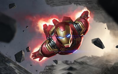 Iron Man, superheroes, flying Iron Man, artwork, DC Comics, IronMan