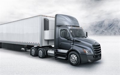 4k, Freightliner Cascadia, offroad, 2018 truck, LKW, gray truck, new Cascadia, Freightliner, semi-trailer truck