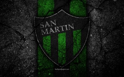 4k, San Martin FC, logotyp, Superliga, AAAJ, svart sten, Argentina, fotboll, San Martin, football club, asfalt konsistens, FC San Martin