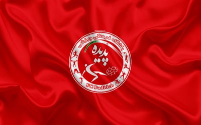PadidehコラサFC, 4k, シルクの質感, ロゴ, エンブレム, 赤いシルクフラグ, イランサッカークラブ, Mashhad, イラン, サッカー, ペルシャ湾プロリーグ