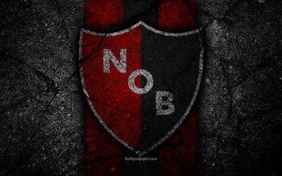 4k, Newells Old Boys FC, logo, Superliga, AAAJ, black stone, Argentina, soccer, Newells Old Boys, football club, asphalt texture, FC Newells Old Boys