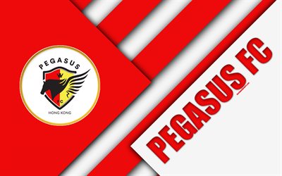 Pegasus FC, 4k, logo, Hong Kong Futbol Kul&#252;b&#252;, Materyal Tasarımı, kırmızı beyaz soyutlama, amblem, futbol, Hong Kong Premier Lig